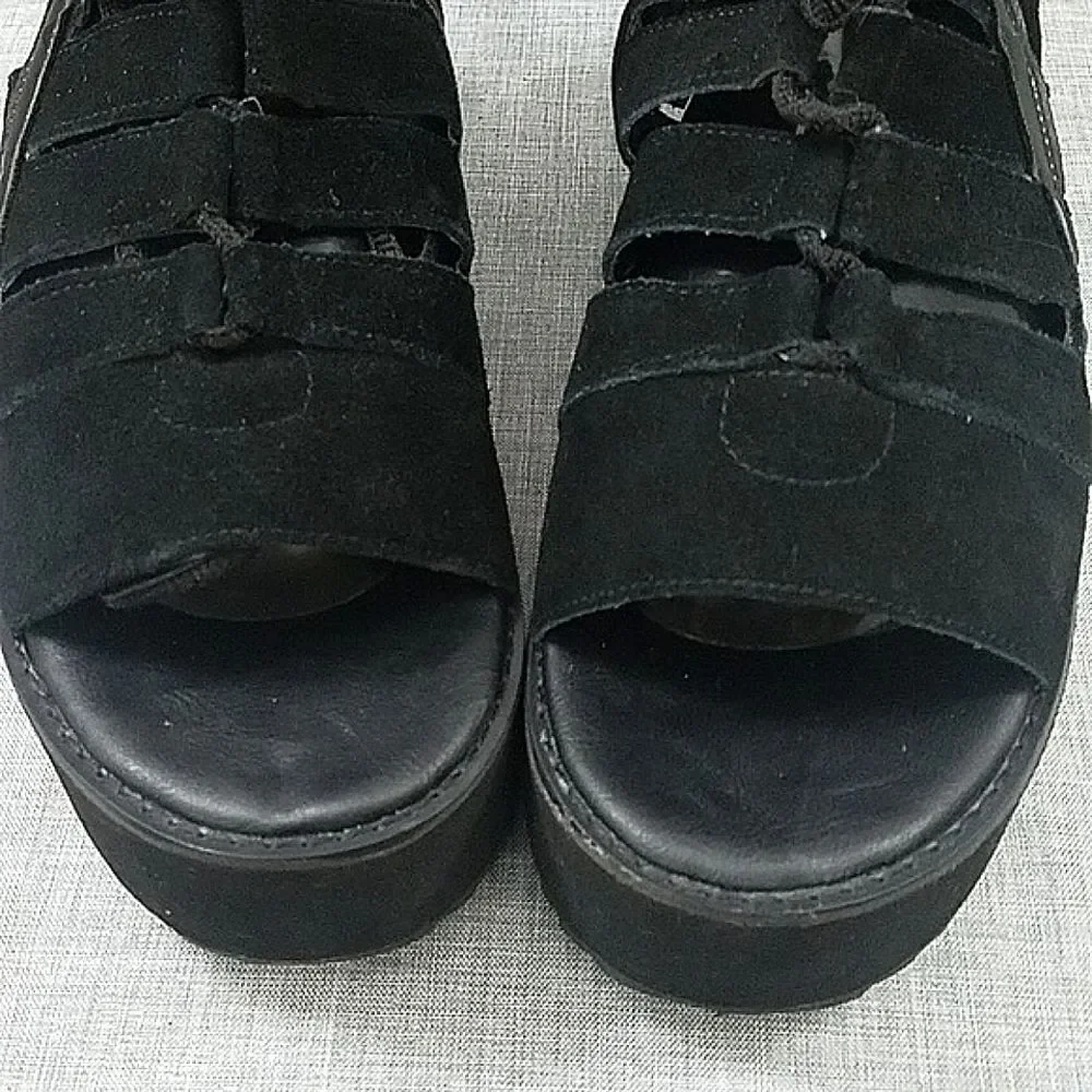 Y.R.U Medusa lo black suede Lace-Up Platform Sandal - Grunge Goth  Women's 11